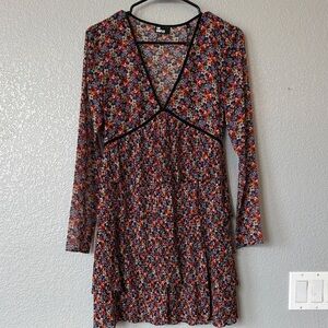 The Kooples Black Multicolor Floral Long Sleeve Dress- shear top & tiered bottom